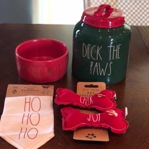 Rae Dunn Deck the Paws 6” Pet Bowl, Bandana & Dog Toys Set, Deck the Paws Treat